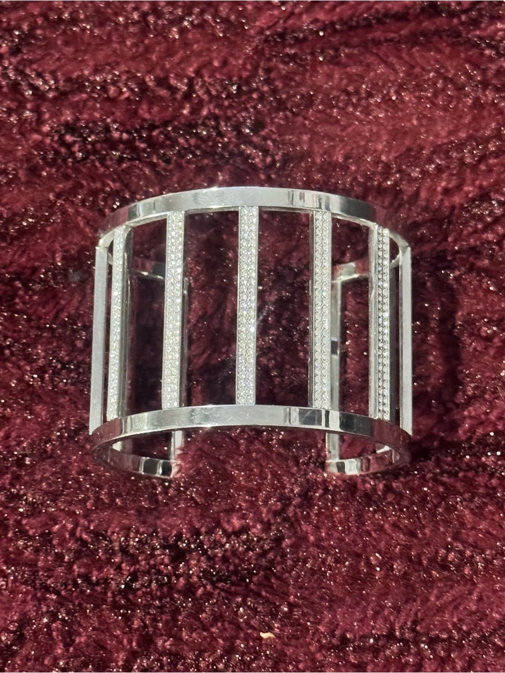 Michael Kors Silver-Tone Open Cage Cuff with Pave Bars